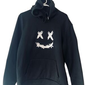 SHEIN Black Hoodie with Smiley Graphic